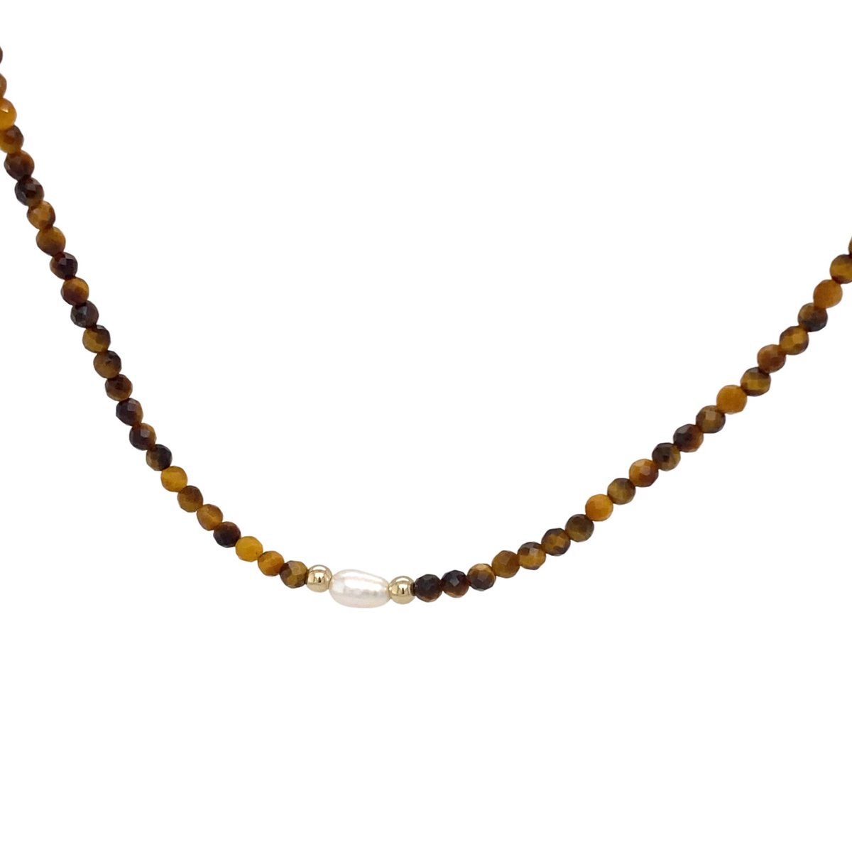 pat's jewels Ketting - Ketting Dames - Kralen Ketting - Tijgeroog - Bruin - Parel