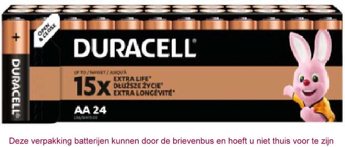 Duracell AA-alkalinebatterijen verpakking van 24
