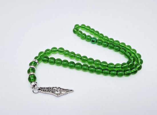 Pendentif de voiture en pierre naturelle fait main "Quartz vert" - Avec pendentif en métal "Palestine" - Diamètre du grain 8 mm - Bel accessoire et décoration pour la voiture