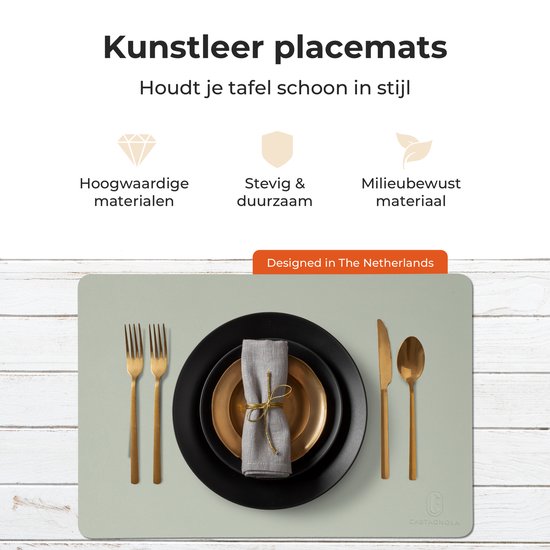 Napperons de table aspect cuir Castagnola - Set de table antidérapant en similicuir - Sous-couche hydrofuge - Dessous de verre - Napperons en plastique - 6 pièces - 45 x 30 cm - Vert clair