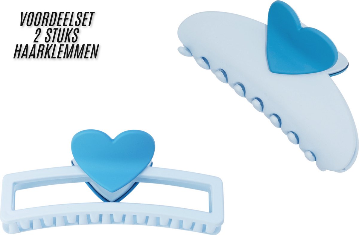 Set haarclips met hart detail - licht blauw - 2 stuks
