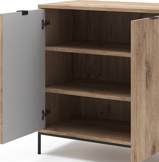 VICCO Eliza kast met open deuren, Viking Eik met lichte planken en zwarte pootjes.