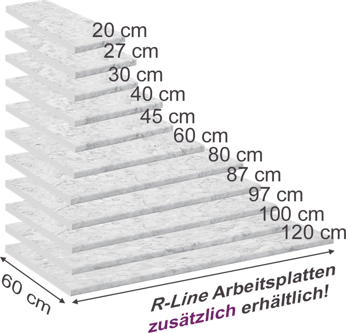 Vicco Keukenwerkblad R-Line, Wit/marmer, 20 cm