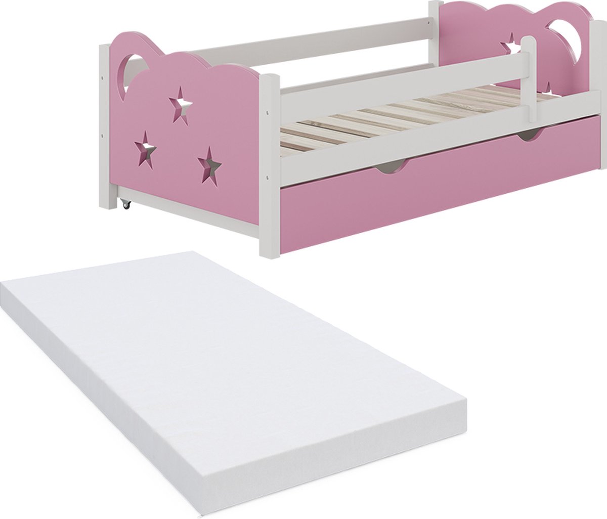 Vitalispa Jessica Kinderbed – 70x140 cm met lade, met matras Roze/wit