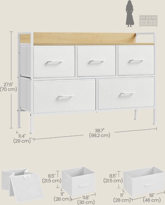 MIRA Home - ladekast - slaapkamer opbergkast - Wit - 29x98,2x70