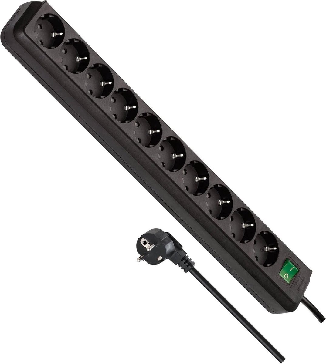 oCreon Eco-Line 10-Voudige Stopcontactdoos met Schakelaar en 3 m Kabel - Zwart
