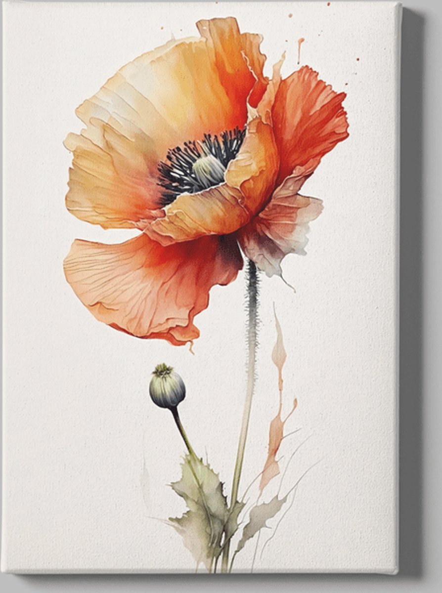Trendex Global Canvas Schilderij - Bloemen - Aquarel Bloem - 150x100x2 cm Oranje