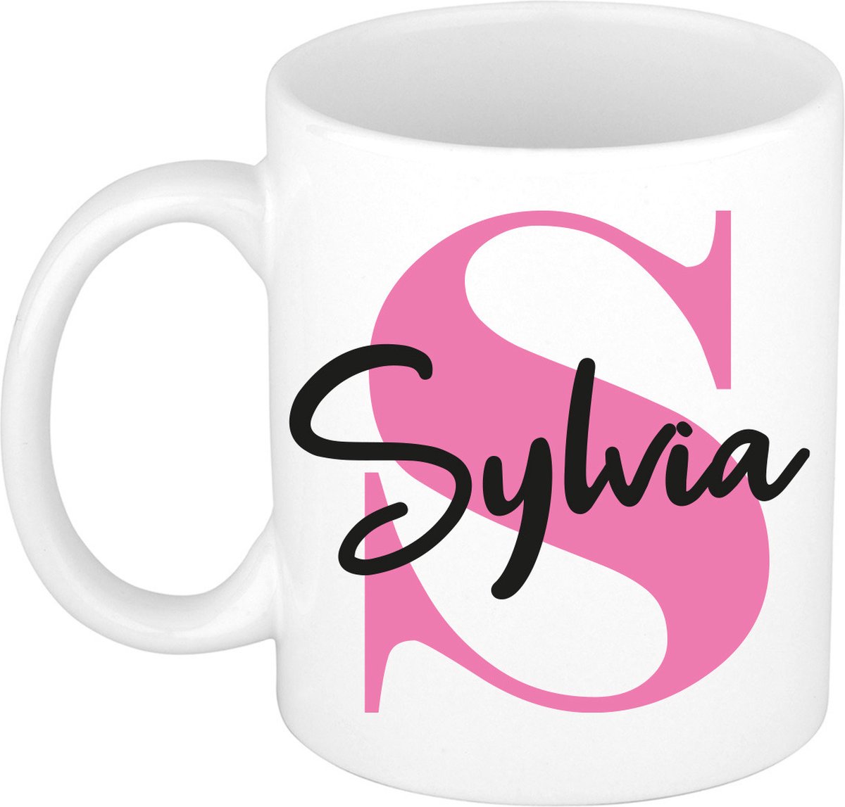 Bellatio Decorations Naam mok Sylvia - roze - wit - keramiek - 300 ml - cadeau beker