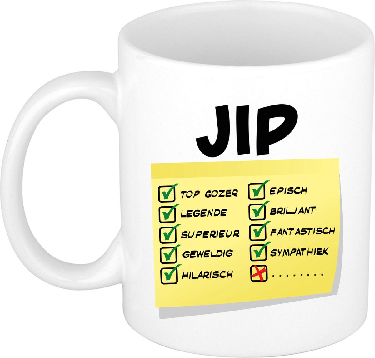 Bellatio Decorations Naam mok Jip - wit - top gozer - keramiek - 300 ml - cadeau collega beker