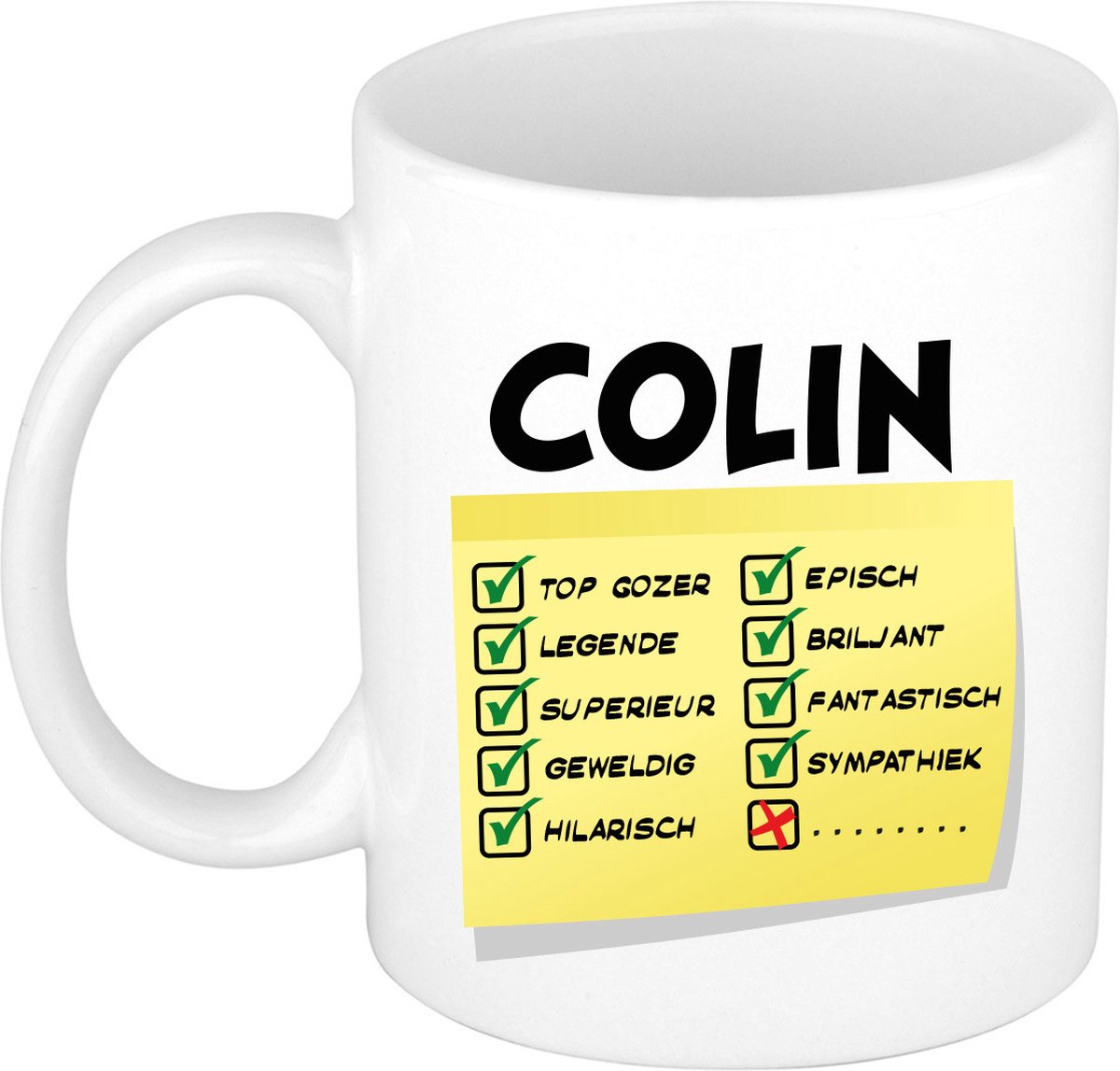Bellatio Decorations Naam mok Colin - wit - top gozer - keramiek - 300 ml - cadeau collega beker