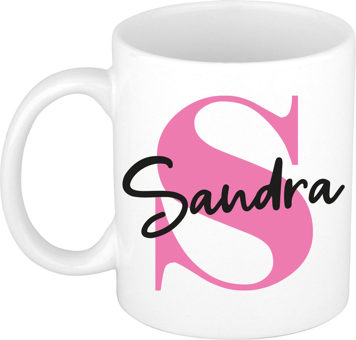 Bellatio Decorations Naam mok Sandra - roze - wit - keramiek - 300 ml - cadeau beker