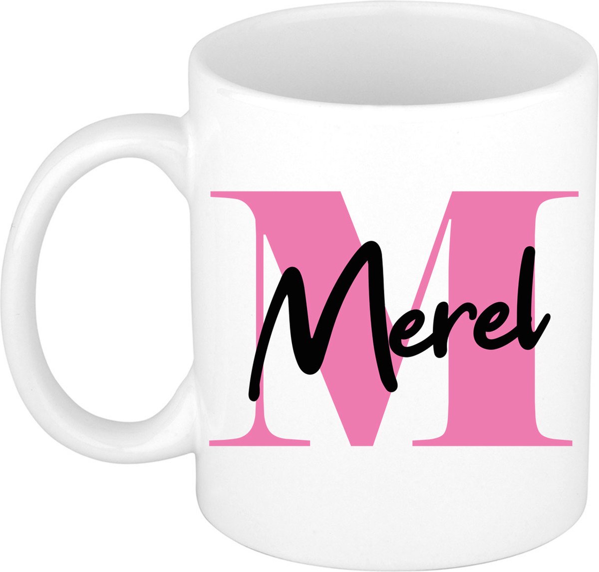 Bellatio Decorations Naam mok Merel - roze - wit - keramiek - 300 ml - cadeau beker