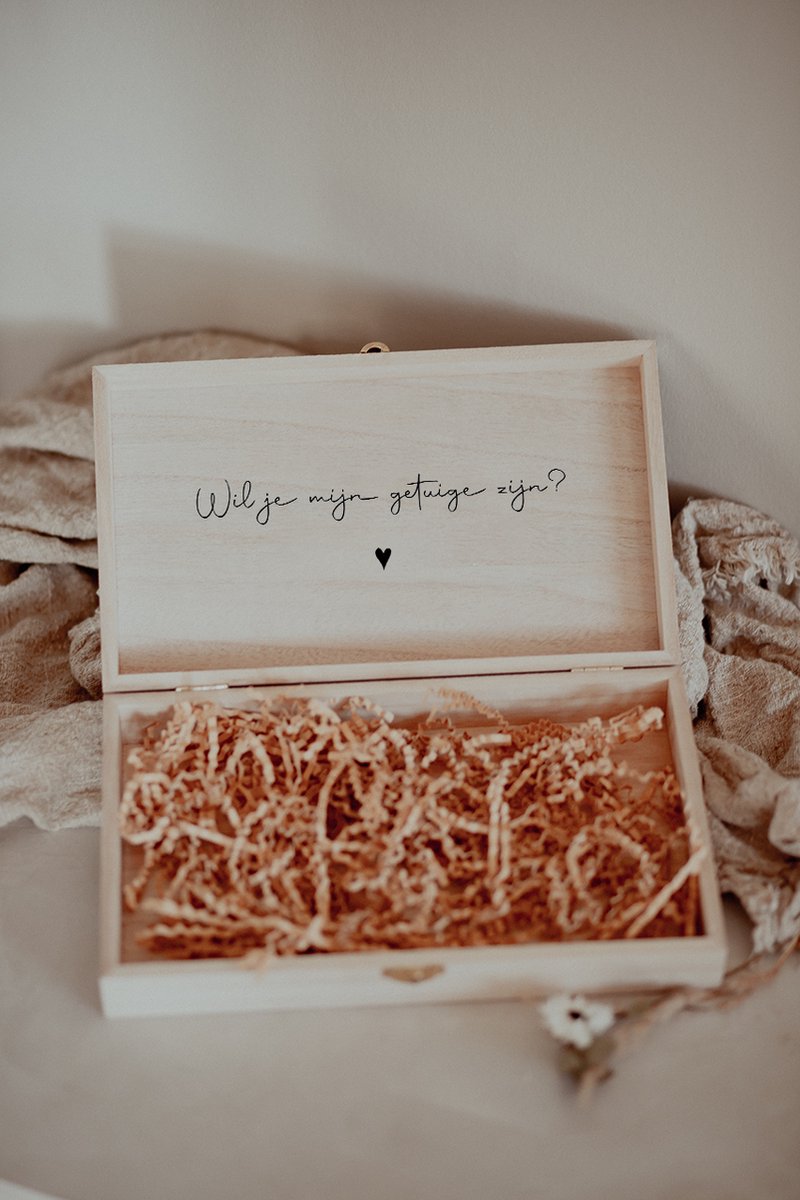 BolleToet - XL Houten kistje hartje - wil je mijn getuige zijn? - bruiloft - wedding deco