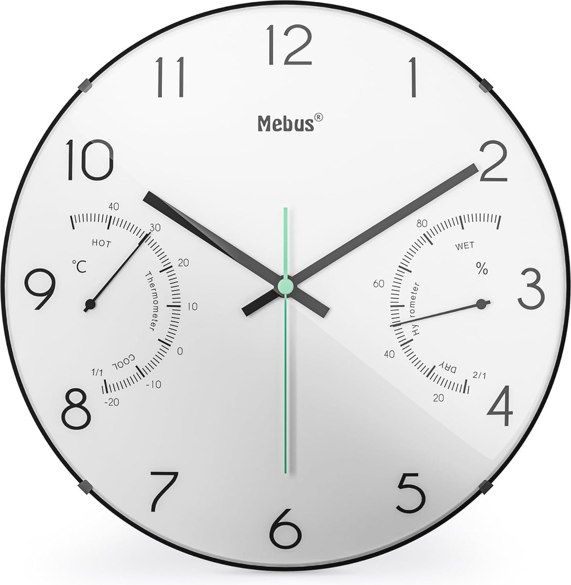 Moderne Quartz Wanduhr mit Temperatur- und Luftfeuchtigkeitsanzeige - 30 cm - Ideaal voor Woonkamer en Keuken