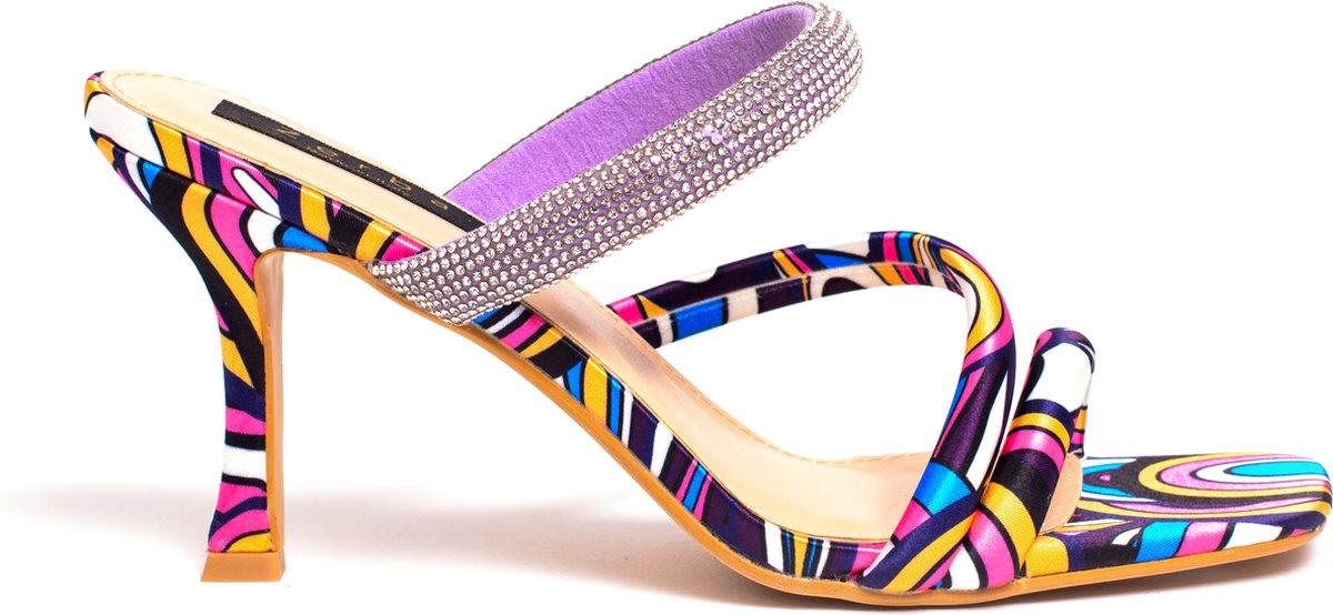 Zerba - Dames Sandalen Muiltjes - Maat 40 – Multicolor Zijde – Amalfi Viola