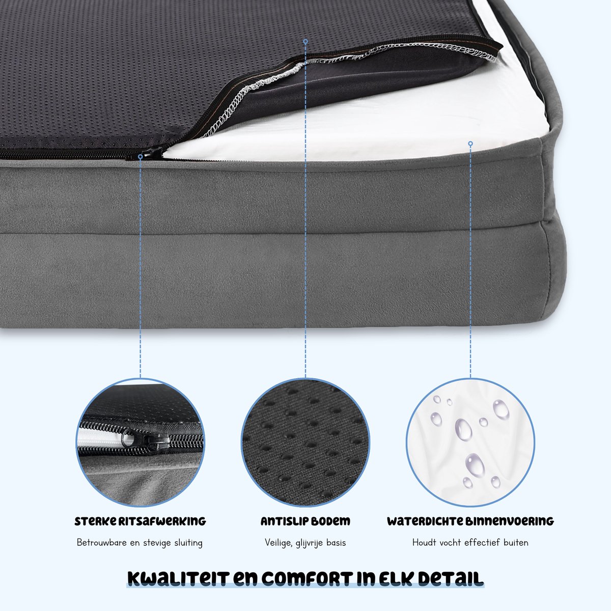 JAXY - Orthopedisch Hondenbed - Hondenmand - Hondensofa - Anti-Slip en Wasbaar - 107 x 81 x 16,5 - XL - Grijs thumbnail 7