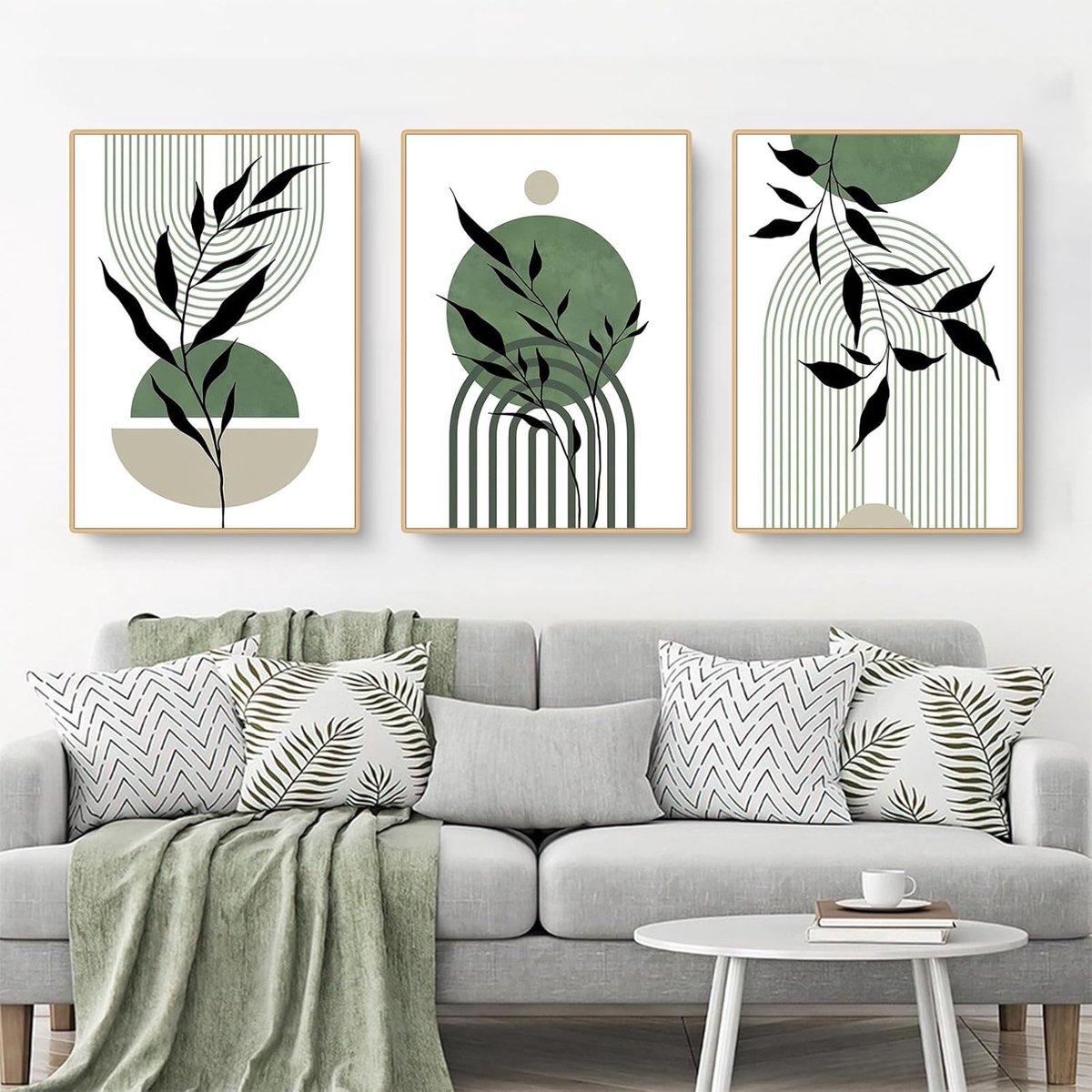 Goodivery ® Set van 3 Moderne Posters met Abstracte Groene Bladeren voor Wanddecoratie in Huis