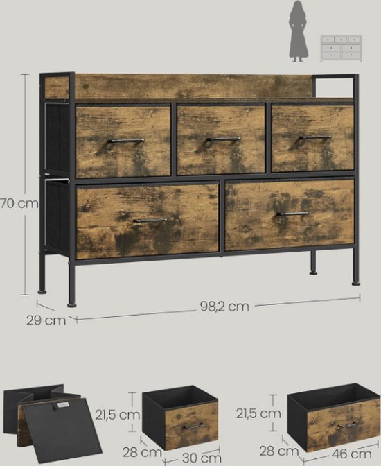 MIRA Home - ladekast - slaapkamer opbergkast - Bruin - 29x98,2x70
