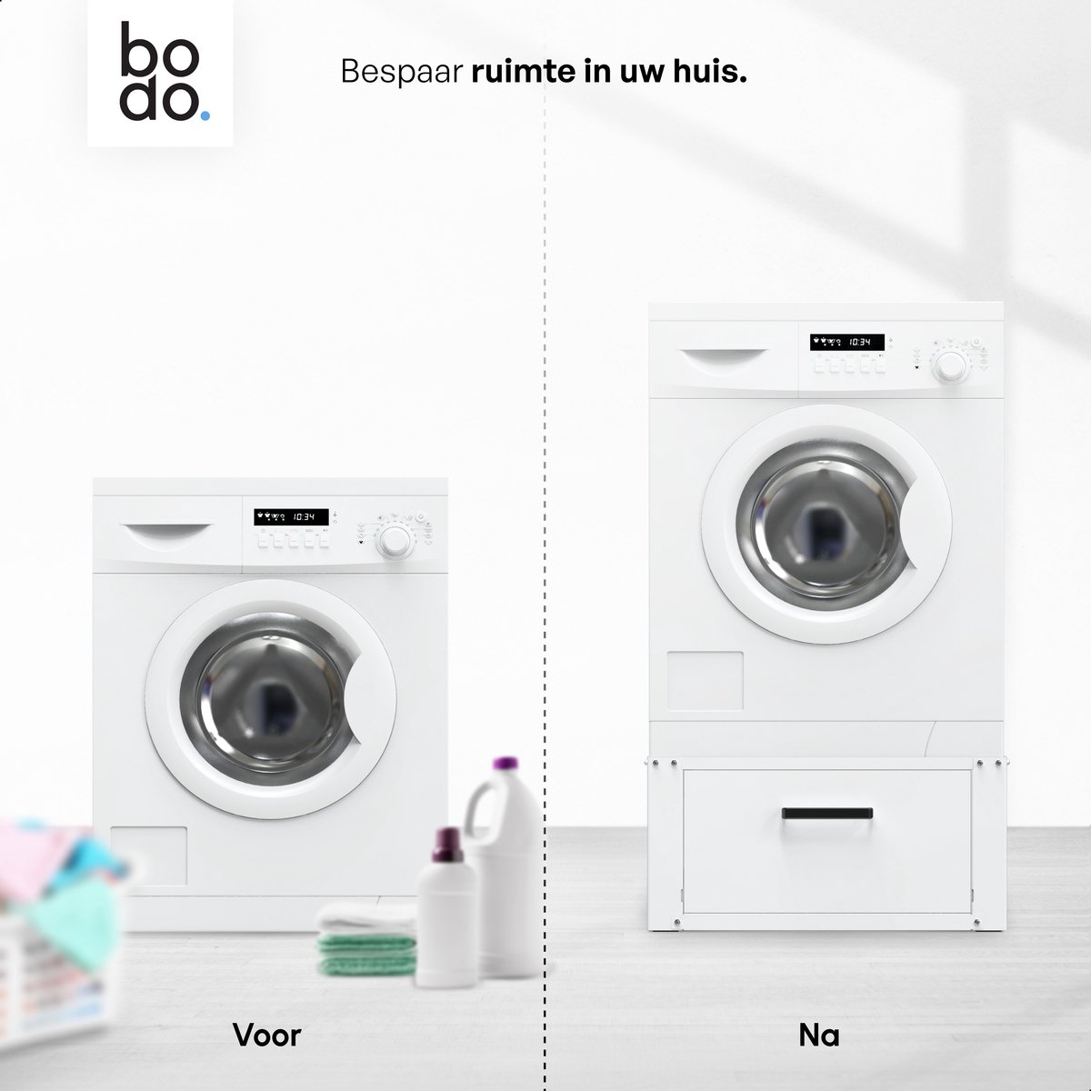 Bodo® - Wasmachine Verhoger - Kast - Ombouw met Lade - Wit - 63x54x31cm — afbeelding 5