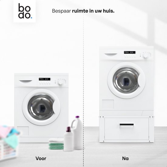 Bodo® - Wasmachine Verhoger - Kast - Ombouw met Lade - Wit - 63x54x31cm