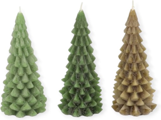 Daan Kromhout - Kerstboom kaarsen - Set/3 - Groen tinten - 8x16cm