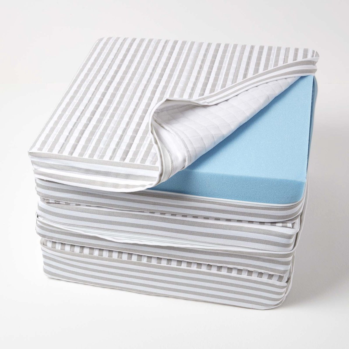 Homescapes katoenen zitkussenhoes grijs en wit voor 3-zits bankkussens, 150 x 50 x 10 cm Grijs-Wit