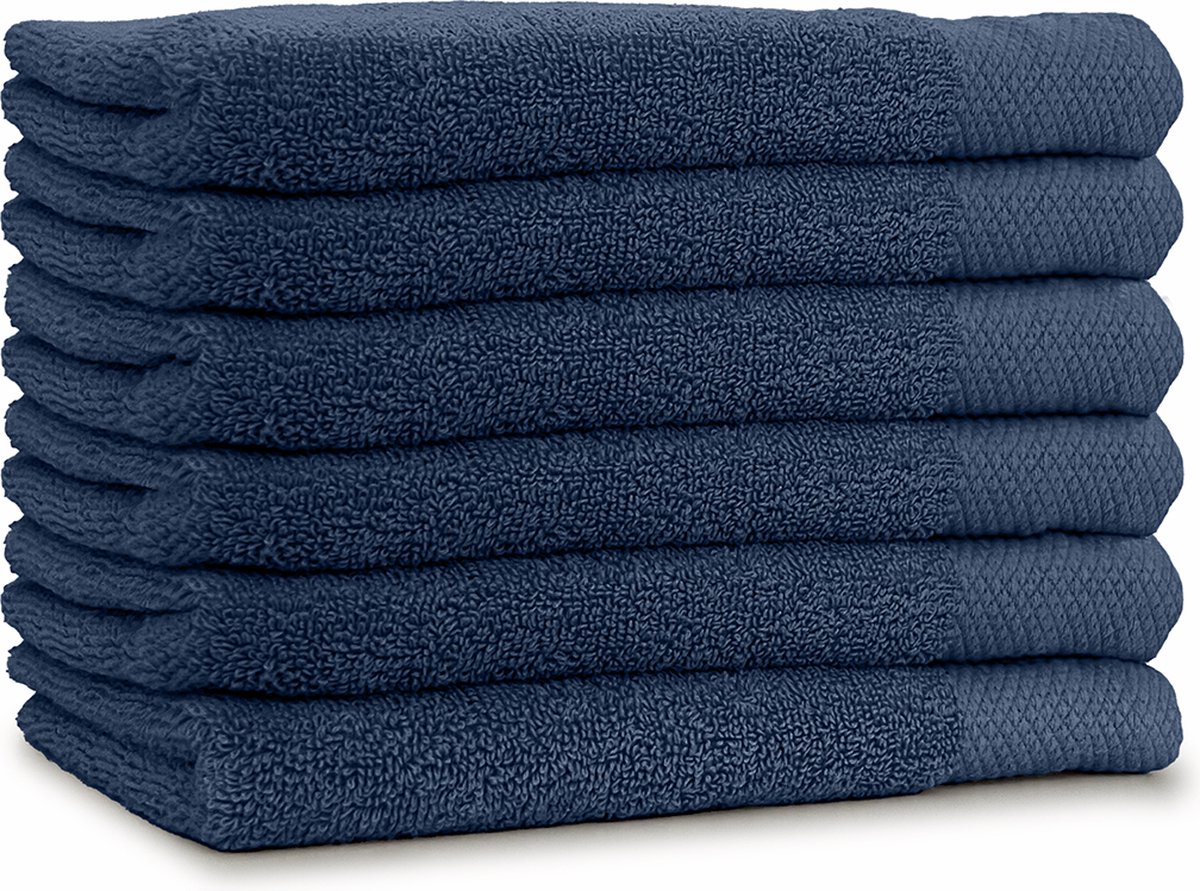LINNICK Diamond Badstof Handdoeken Set - Set van 6 - Handdoek 50x100cm - 550 gr/m2 - 100% Katoen - Ocean Blue