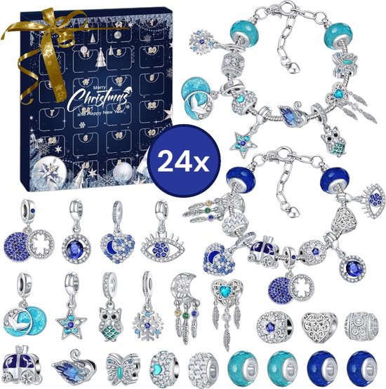 Ultiluxe® Adventskalender sieraden maken - Kerst armbanden - 24 cadeaus met kerstthema - Cadeau set voor meiden - Aftelkalender - Kerstcadeau voor meisjes - 22 bedels en 2 armbanden - Aftellen - Sieradenset - 24-delige cadeauset