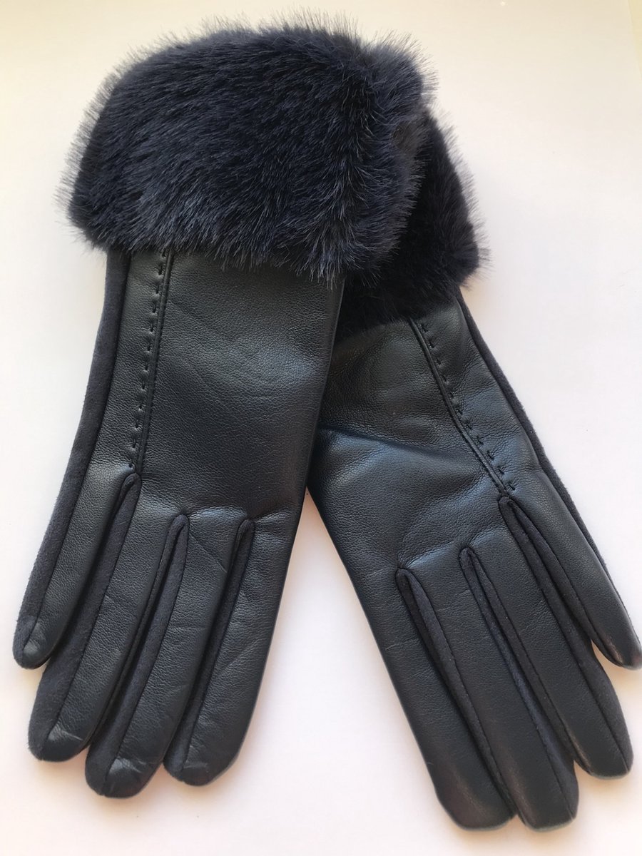 Handschoenen Dames - Herfst - Winter - Chique - PU Leer 50% Polyester 50% - Donkerblauw - One Size - Elegant - Touch Screen - Sinterklaas - Kerstmis - Verjaardag