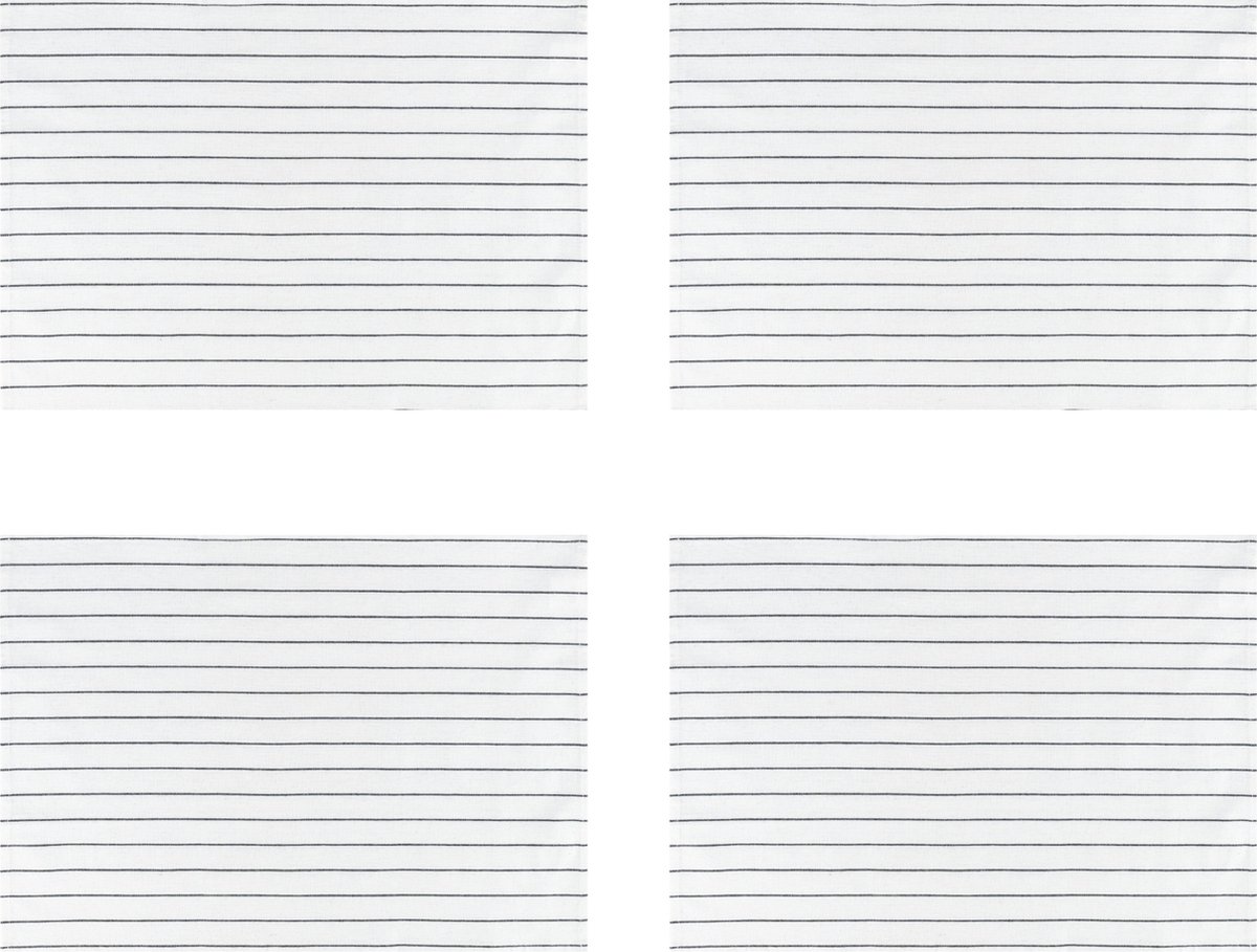 Krumble Theedoek met strepen - Streeppatroon -Theedoeken - Glazendoeken Keukendoeken - Vaatdoek - Katoen - Wit met zwart - 40 x 60 cm - Set van 4