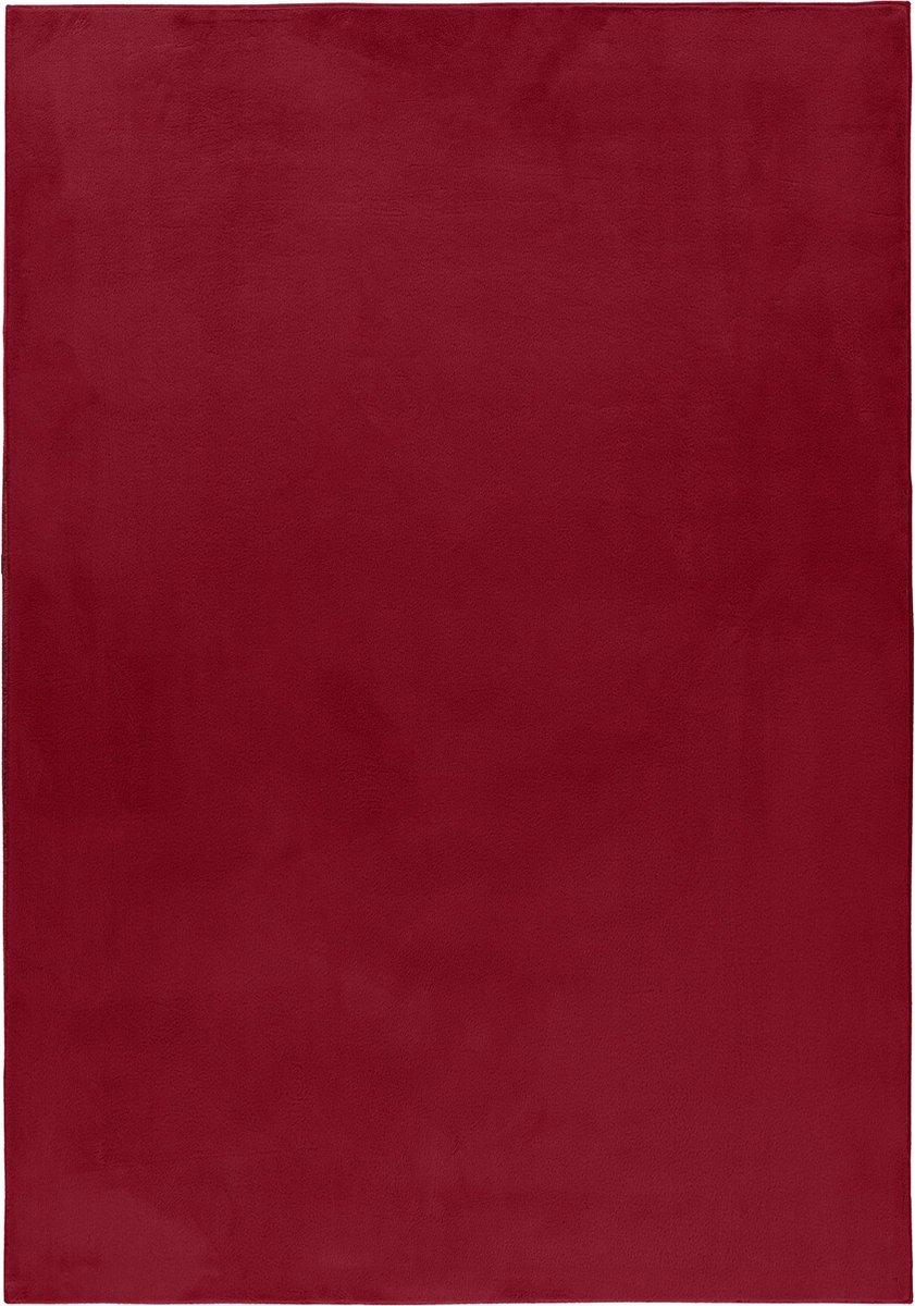 Pouffy Fluffy - Hoogpolig Vloerkleed - Uni Kleur - Rood - Woonkamer Tapijt - Katoenen Rug- 200x290 CM