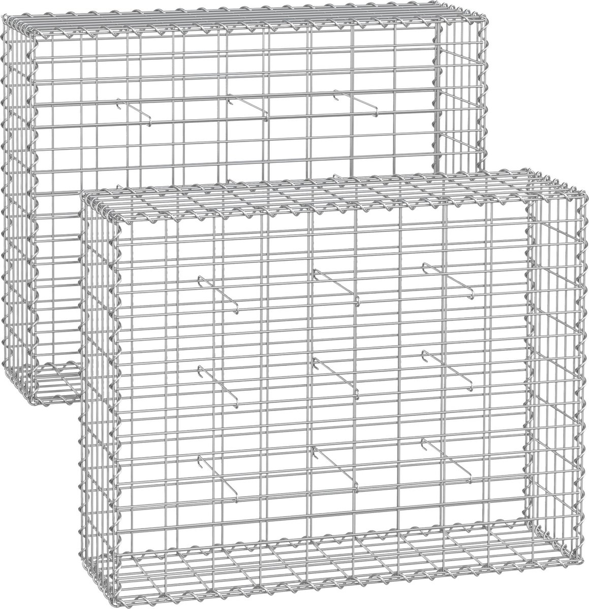 Gabion Basket Set - Stenen kooi - Tuinmuur - Gegalvaniseerd staal - 100 cm x 80 cm x 30 cm - DIY-landschapsarchitectuur - Zilveren coating