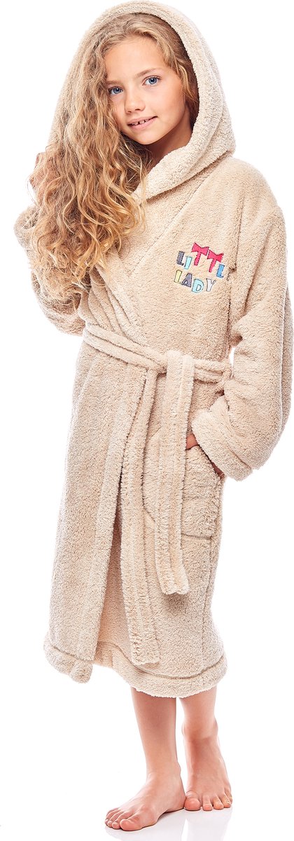 L&L Kinderen Badjas met Capuchon - Wasmachine bestendig - Polyester - LL-Ila - Beige (LL-006) - 110-116