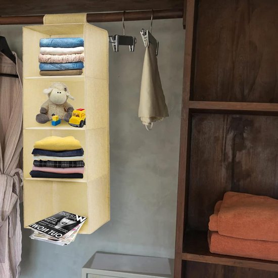 BrilliantJo Garderobe organizer set van 2, hangende houder met 5 compartimenten met 6 zijvakken van gaas voor kleding, met 2 haken Garderobe-organizer