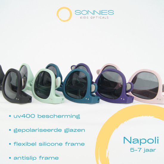 Sonnies - Kinderzonnebril Napoli Turchese - Leeftijd 5-7 jaar - gepolariseerde glazen voorzien van UV400 bescherming - lichtgewicht frame - buigzaam en flexibel - jongens en meisjes - kinder zonnebril - kleur turqoise van Sonnies — afbeelding 4