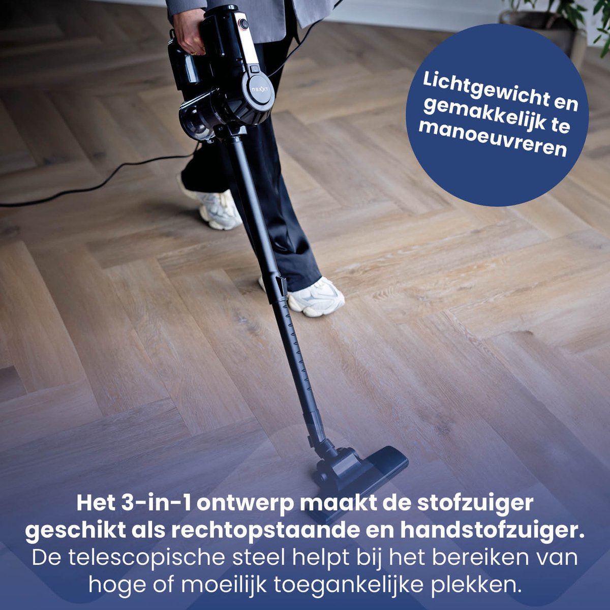 Nexxt 3-in-1 Steelstofzuiger met Snoer – Krachtig & Lichtgewicht – Met Kruimeldief – Voor Snel Dagelijks Schoonmaken - 600Watt – foto 3