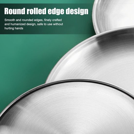 4 stuks 20cm ronde roestvrijstalen borden - servies voor camping picknick wandelen barbecue — afbeelding 3