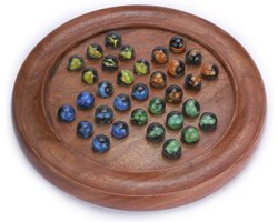 Handgemaakt houten bordspel Classic Solitaire met 4-kleuren vintage Indiaas ontwerp