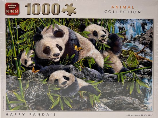 King - Legpuzzel voor Volwassenen 1000 stukjes - Happy Panda's - Animal Collection - 68 x 49 cm - Gemaakt van Hoogwaardig Karton