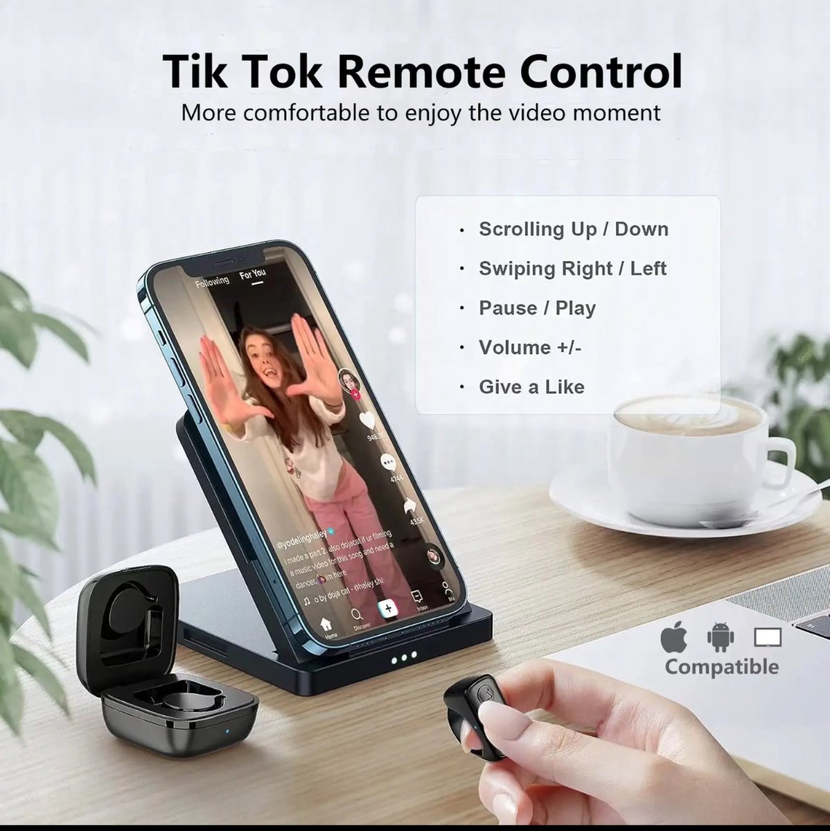F03CS Bluetooth Fernbedienung für Lenkrad, Bluetooth 3.0 Media Controller für Musiksteuerung, Telefonieren & Mehr, Kompatibel mit iOS & Android
