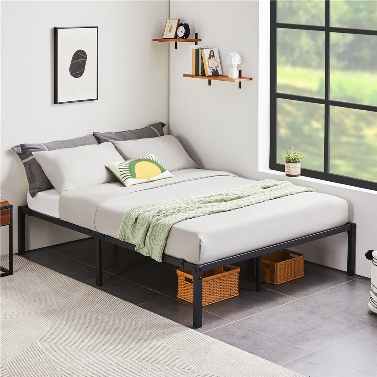 Denz Home bedframe met lattenbodem 140 x 200 cm metalen tweepersoonsbed logeerbed van metaal zwart