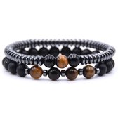 Sorprese Armband - Prime - Tijgeroog - 2-Delig - Kralen - Armband Heren - RVS - Cadeau - Model T