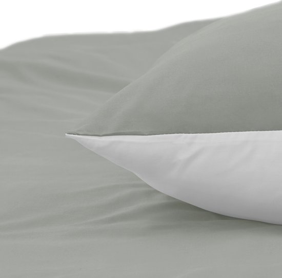 DoubleDry Dekbedovertrek 100% Percal Katoen - Eenpersoons 140x200/220 cm + 1 Kussensloop - Zacht, Ademend en Huidvriendelijk - Greige/Wit van DoubleDry — afbeelding 5