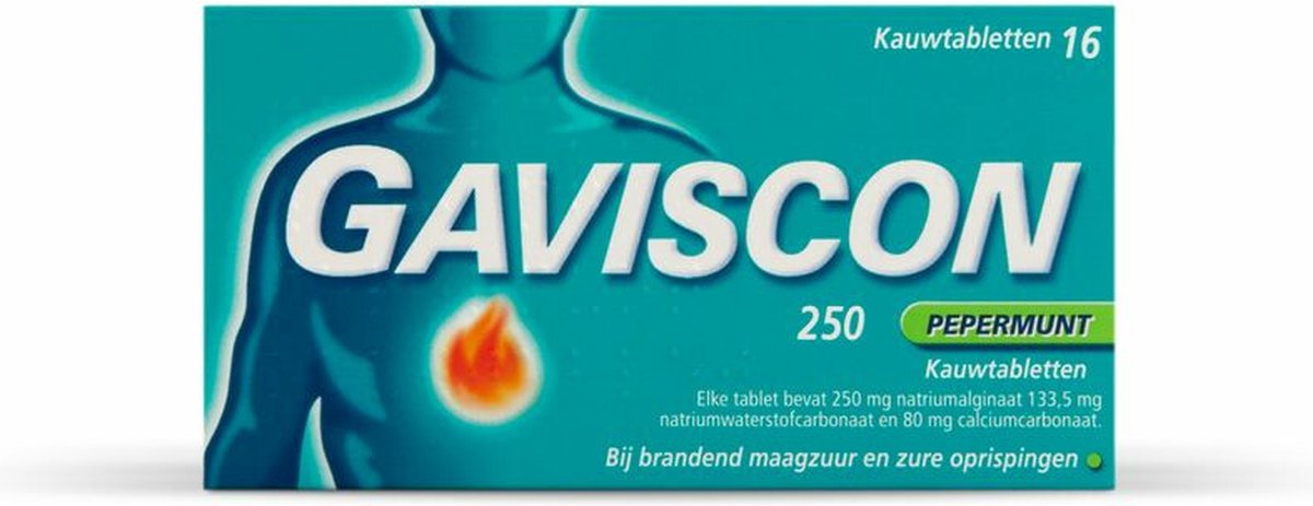 Goedkoopste Gavison Pepermunt Kauwtabletten 250 mg - Maagzuurremmers - 16 stuks