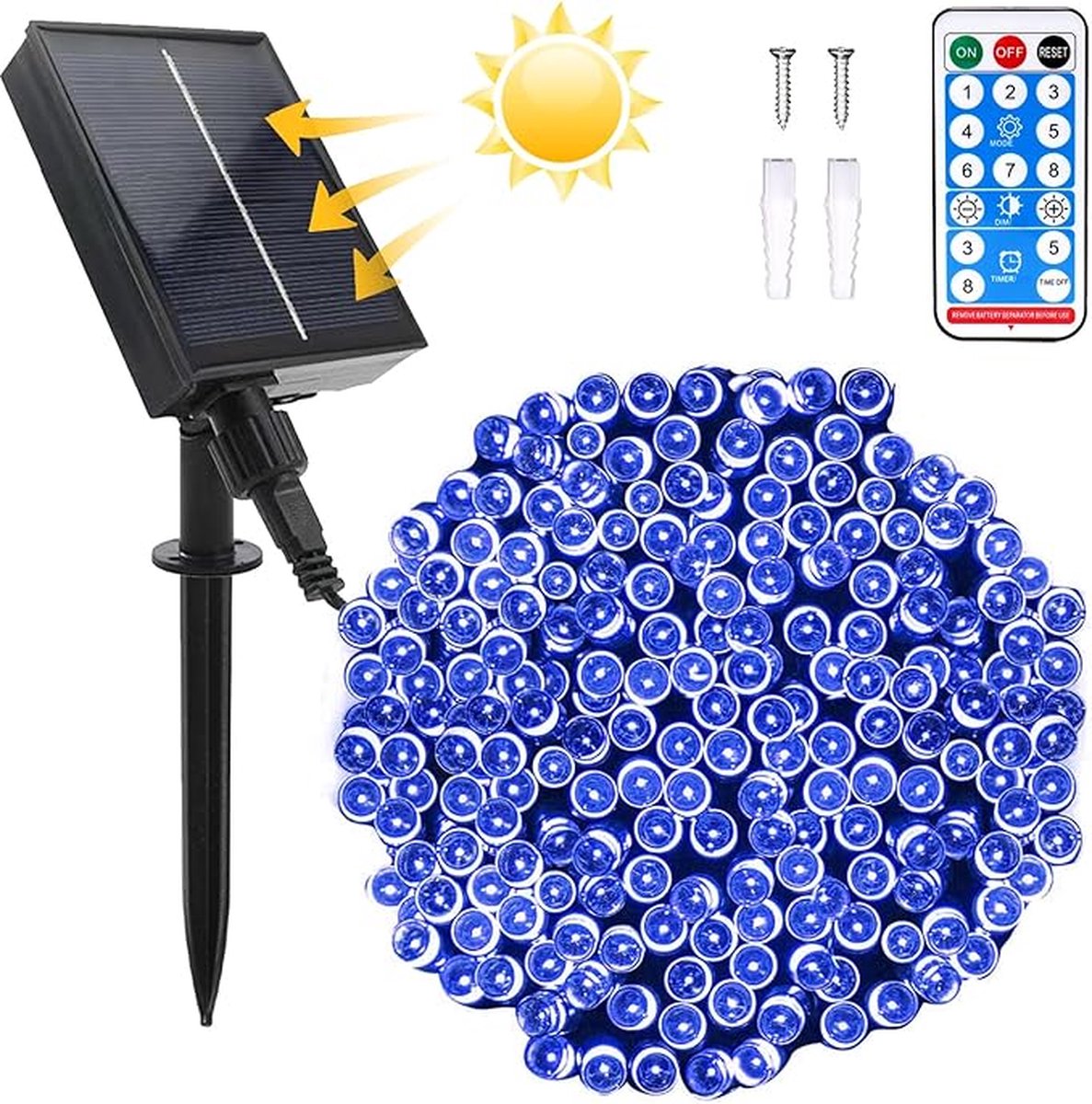 Lichtsnoer op zonne - energie - waterdicht - 22 m - 8 modi - 200 leds - buitenverlichting op zonne - energie - met afstandsbediening - voor huizen - tuinen - kerstdecoratie