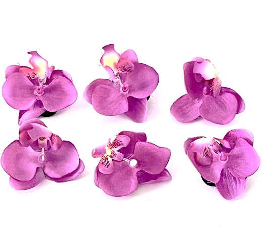 Kleine Bloemen Clicks diameter 5 cm orchidee Fucshia - Valentijn - cadeautje - haarclip - haarschuifje - gala en bruiloft - haarmode - bloemetjes - moederdag - verjaardag - huwelijk - haarspeld - kinderen