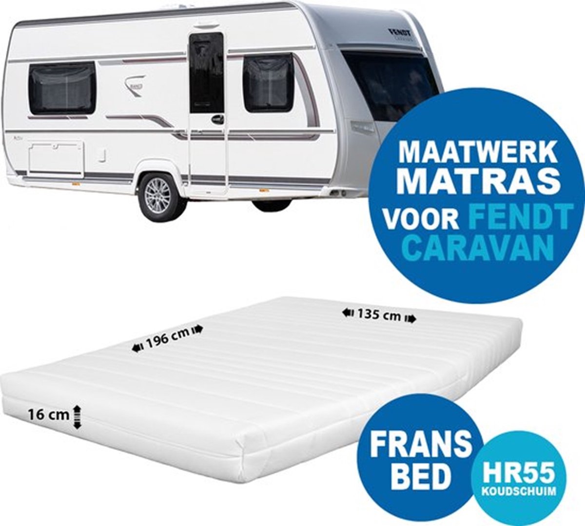 Matrasopmaatbestellen Matras Fransbed Hr 55 MAATWERK Fendt caravan dikte 16 cm wit