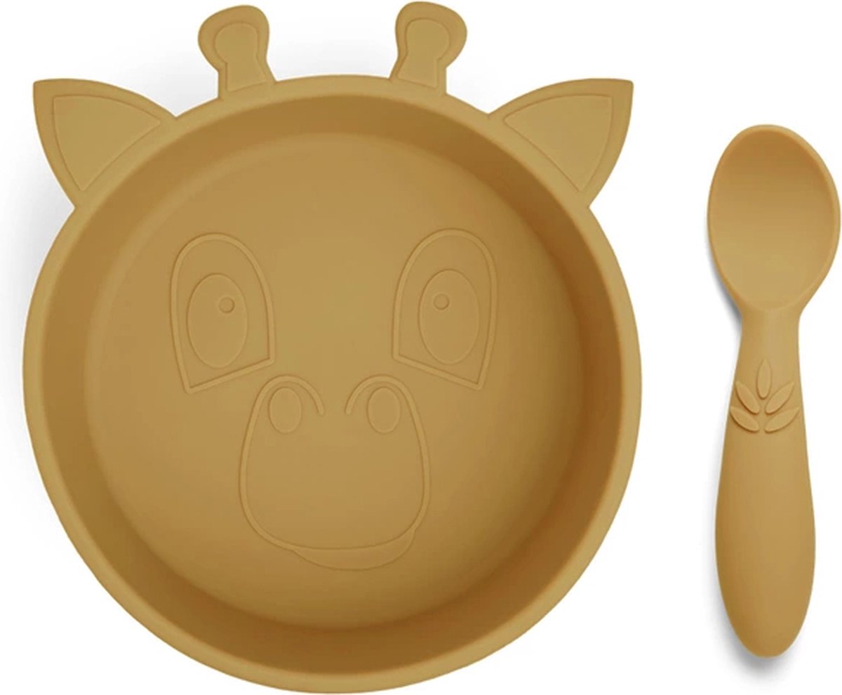 Goedkoopste Nuuroo - Elia Silliconen servies set bordje met lepeltje - Dusty Yellow