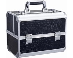 Beautycase / Beautykoffer gemaakt van aluminium | zwarte kleur met Zilveren Strips - Kapper - Tattoo - Nagel - Visagie - Make-up - Cosmetica - Schmink - Beauty case / Beauty koffer