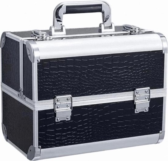 Beautycase / Beautykoffer gemaakt van aluminium | zwarte kleur met Zilveren Strips - Kapper - Tattoo - Nagel - Visagie - Make-up - Cosmetica - Schmink - Beauty case / Beauty koffer